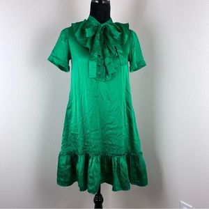 DKNY Dress Womens Zero Silk Satin Ruffles Cocktail Party Holiday Kelly Green